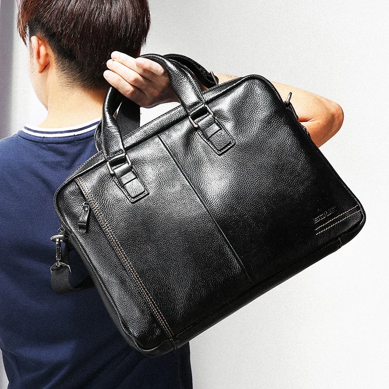2021 New Luxury 100% Cow Genuine Leather Business Men's Briefcase Male Shoulder Bag Real Leather Messenger Bag Tote Computer Bag