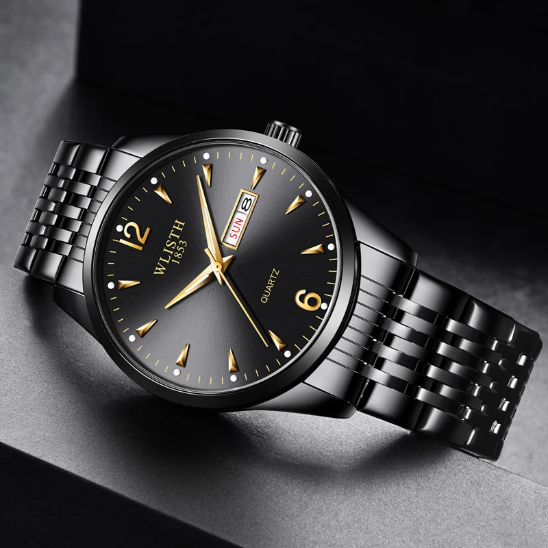 WLISTH Top Brand Watch Men Stainless Steel Business Date Clock Waterproof Luminous Watches Mens Luxury Sport Quartz Wrist Watch
