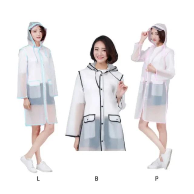 Fashion EVA Women Poncho With Hat Ladies Waterproof Long Translucent Raincoat Adults Rain Coat 5