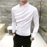 mens high end brand fashion business casual solid color wave long sleeved shirts mens slim personality nightclub dress shirts