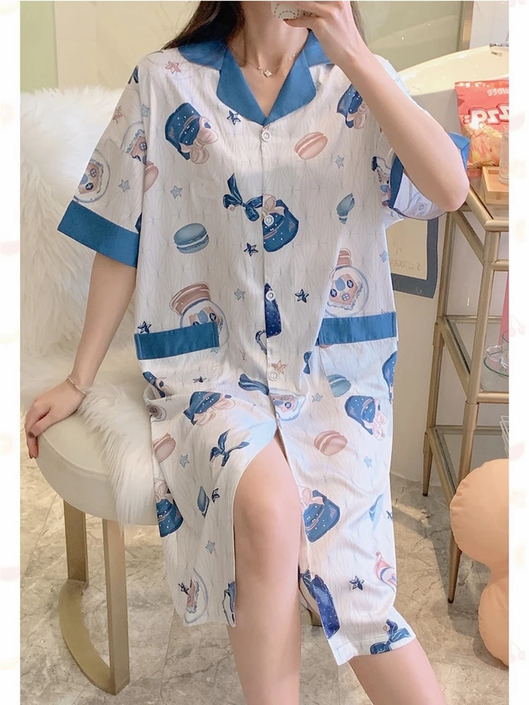 

2021 new pajamas women Korean nightdress summer silk ice silk thin style can be worn outside cardigan loose large size
