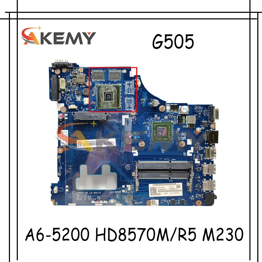 

Akemy VAWGA/GB LA-9911P материнская плата для ноутбука Lenovo G505 Материнская плата ноутбука процессор A6-5200 HD8570M/R5 M230 2G DDR3 100% тесты работы