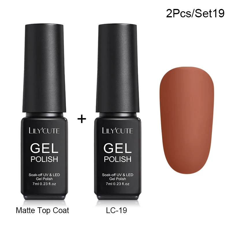 2 Pcs 19 LILYCUTE Матовый УФ-гель для ногтей матовый верхний слой цвет УФ гель для ногтей лак Гибридный впитывающий гель лак маникюрный гель лак - Цвет: 2 Pcs 19