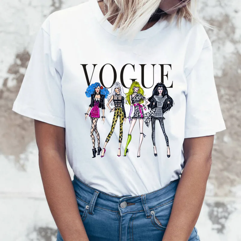 

Fashion Summer Tops Tee VOGUE Women Casual T-shirt Sweet Girl Female T-Shirts Tops Short Sleeve Tees