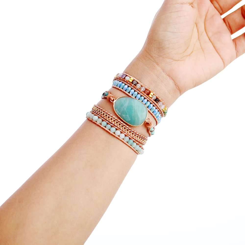 Exclusive Wrap Bracelets Jewelry Handmade Natural Stone Crystal Leather Bracelet Statement Cuff Bangles Gifts | Украшения и