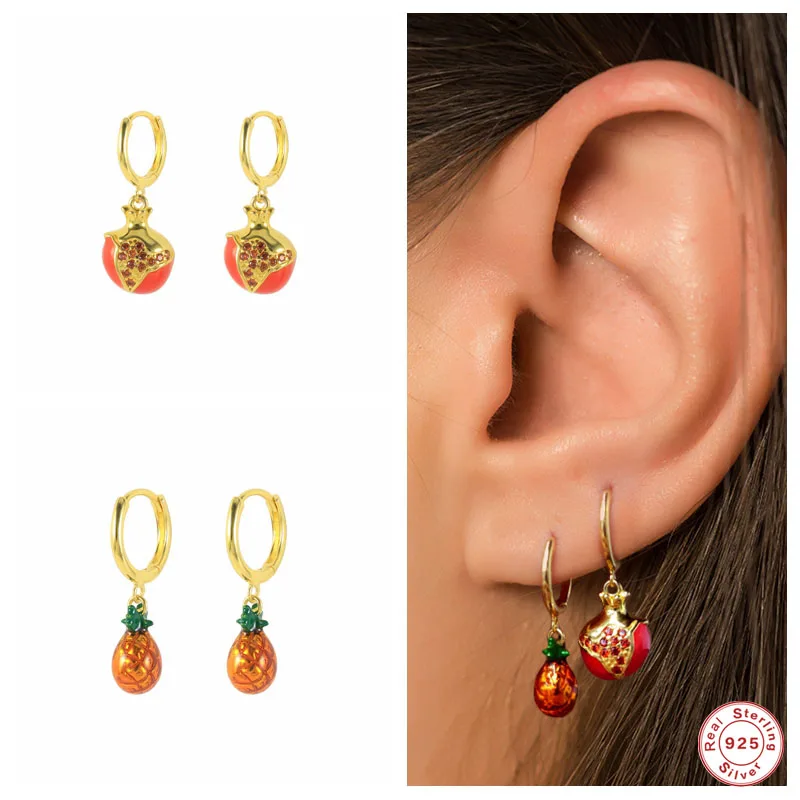 

Подвеска из серебра 925 пробы с искусственным фруктом, бриллиантовое масло, подвеска с гранатом, ожерелье, серьги-подвески в виде ананаса