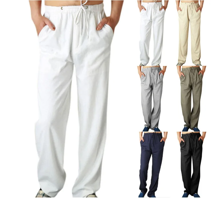 

2021 Men's Linen Cotton Trousers Summer Loose Light Casual Linen Pants Men's Casual Home Comfort Pants Streetwear Men Clothing