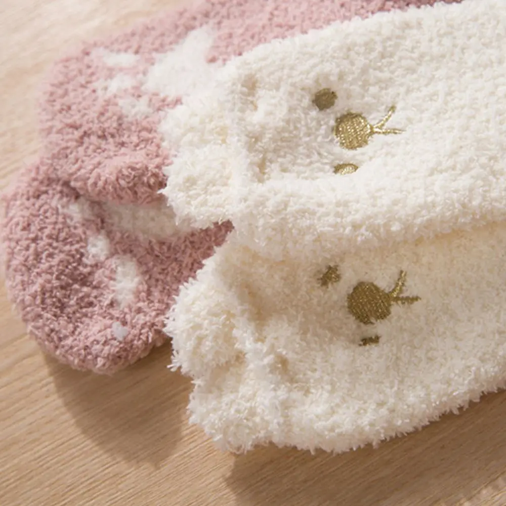 Fashion Women Thicken Warm Coral Fleece Socks Embroidery Cute Cat Beard Fluffy Ears Tube Floor | Женская одежда