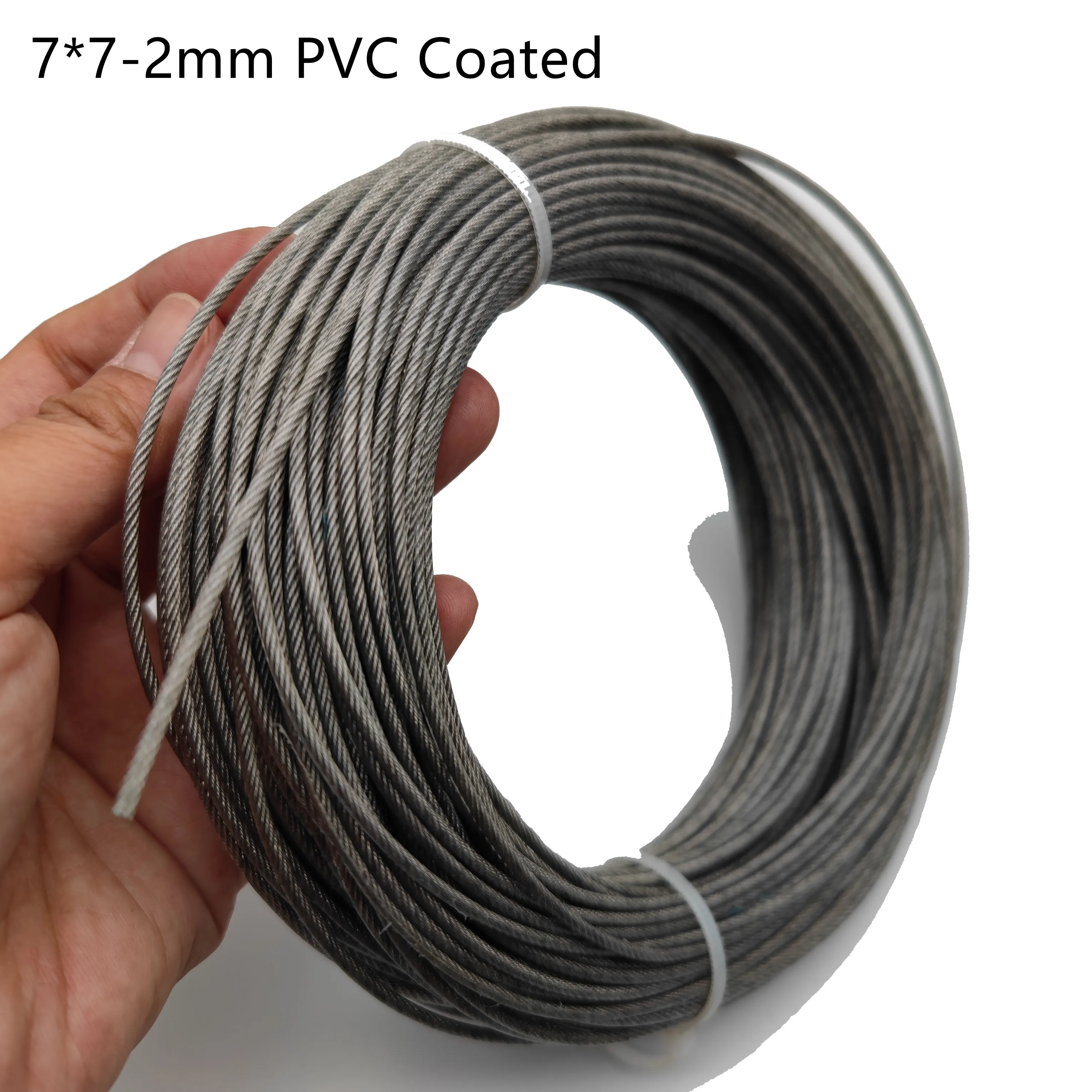 

PVC Coating 50M/100M 1.5mm/2mm 7X7 Construction 304 Stainless steel Wire rope Softer Fishing Lifting Cable