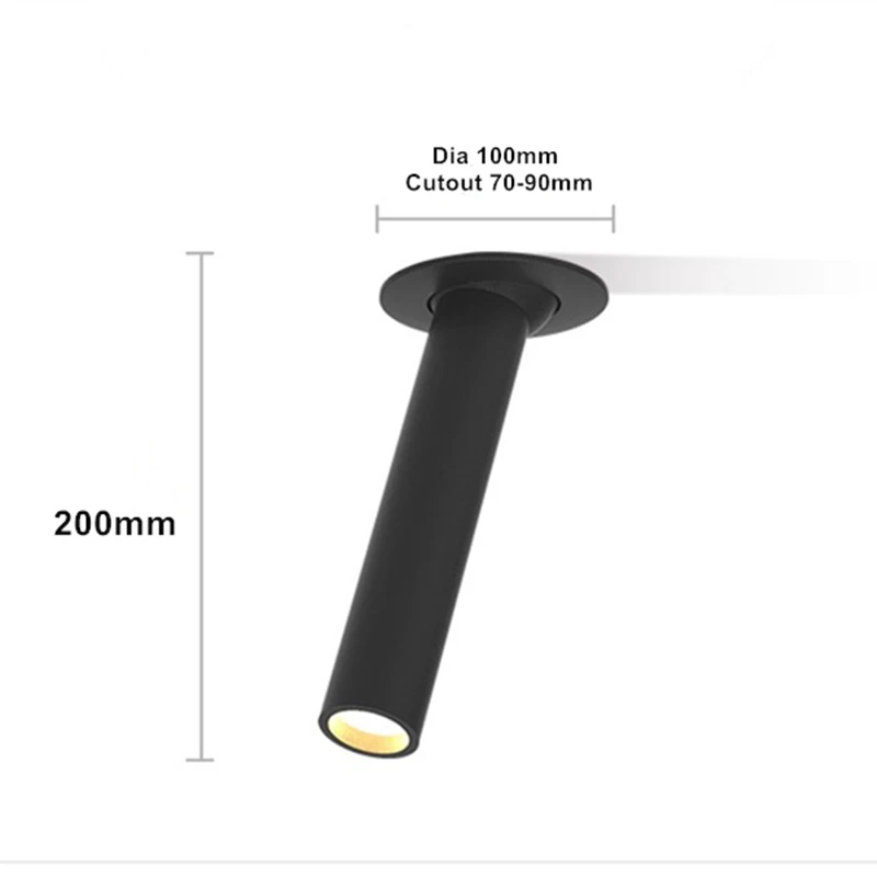 Black 200mm Черный/Белый Длинные трубы для потолка Встраиваемый светодиодный точечный светильник угол поворотный потолочный светильник 12 Вт для кухни спальни фото ТВ фон - Цвет корпуса: Black 200mm