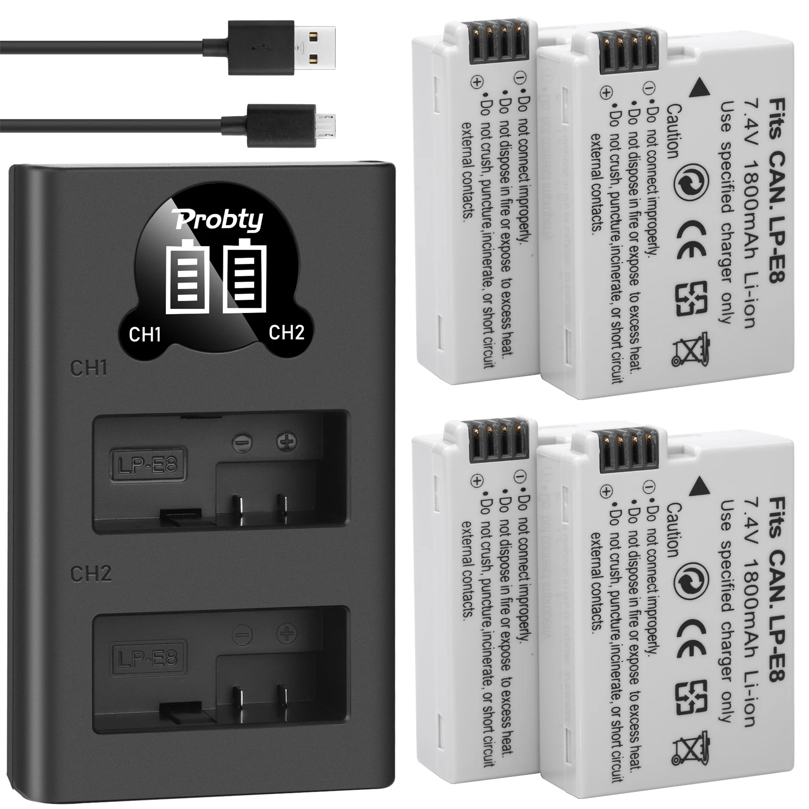 Probty LP-E8 LP E8 LPE8 1800mAh camera Battery + LED Dual Charger For Canon EOS 550D 600D 650D 700D Rebel T2i T3i T4i T5i | Электроника