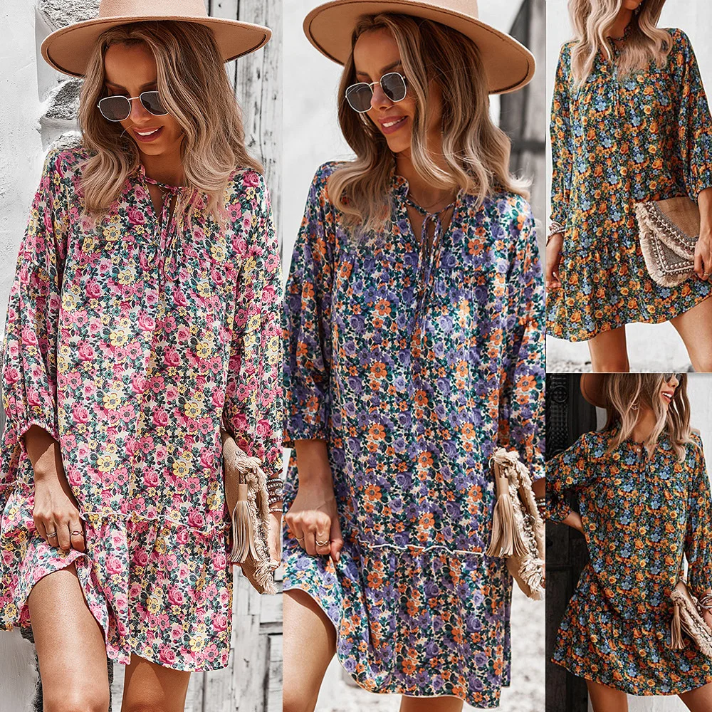 

Self developed and designed autumn and winter printed new dress 2021 long sleeve leisure vacation style