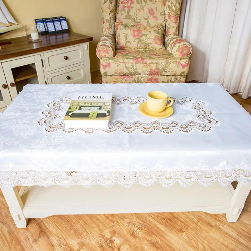 Скатерть кружевная прямоугольная для стола белая Водонепроницаемая скатерть на