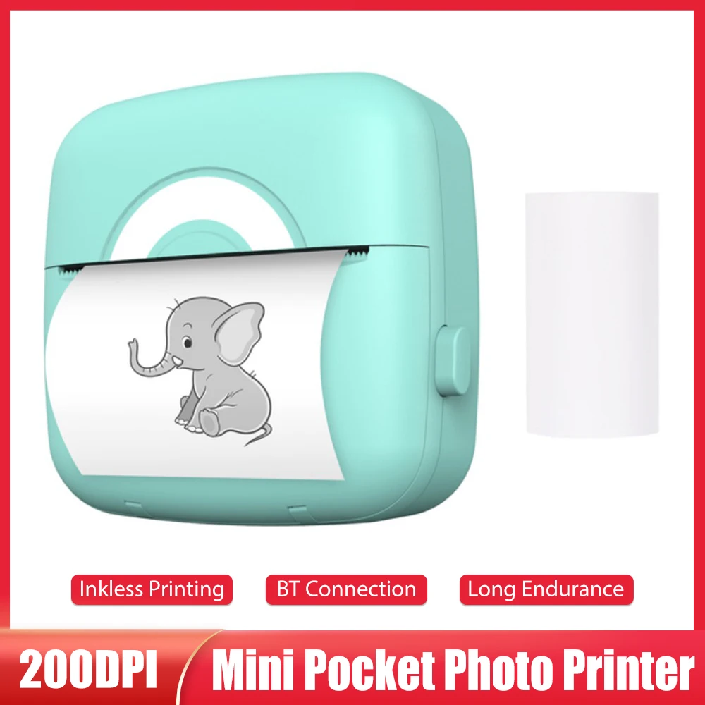 

Mini Pocket Photo Printer 200DPI Wireless BT Portable Thermal Printing Machine for Picture Lable DIY Messages Lists