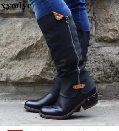 Женские ботинки в стиле ретро водонепроницаемые на низкой платформе с круглым