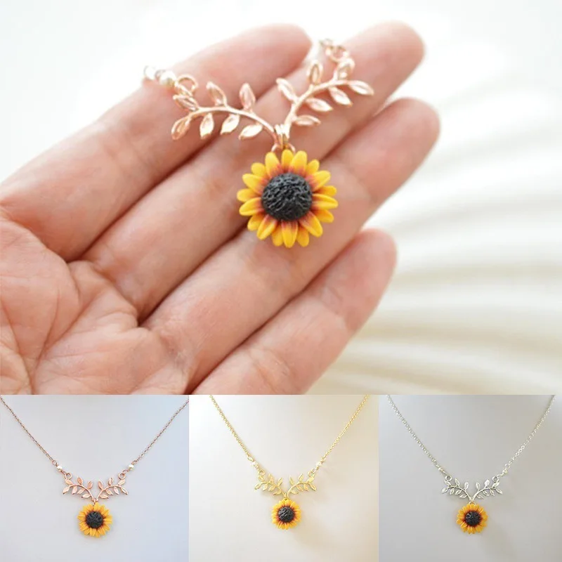 

Fashion Creative Sunflower Leaf Branch Necklaces All Match Temperament Anniversary Women Pendant Necklace Party Gifts