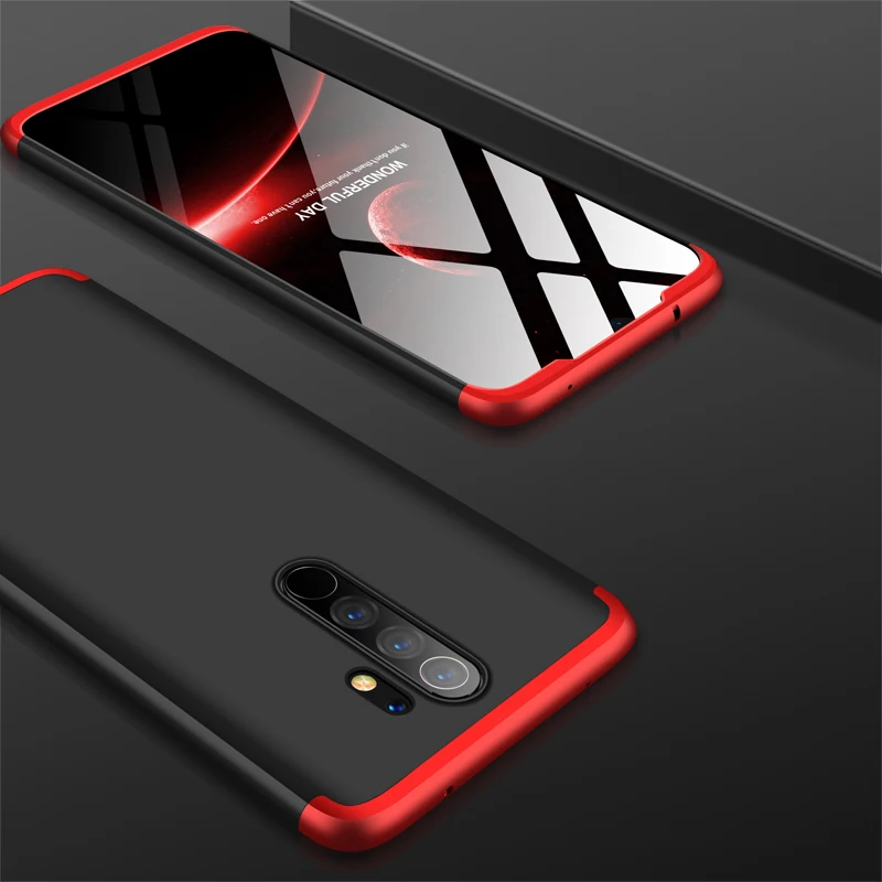 3-в-1 чехол для Xiaomi redmi note 8 Pro Чехол Крышка защитное кольцо магнетизм кронштейн анти-столкновения в виде ракушки для redmi note 8 Coque - Цвет: red black