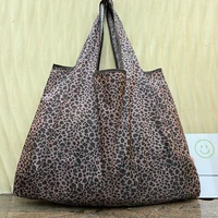 womens handbag 50pounds plus leopard print shopping bag lady foldable oxford cloth reusable fruit grocery pouch tote bag