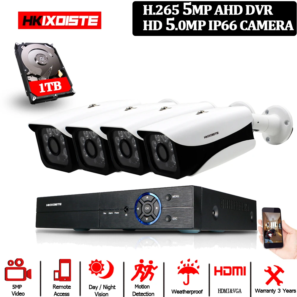 CCTV Full HD DVR 4 шт. 5MP наружная уличная камера видеонаблюдения Комплекты безопасности