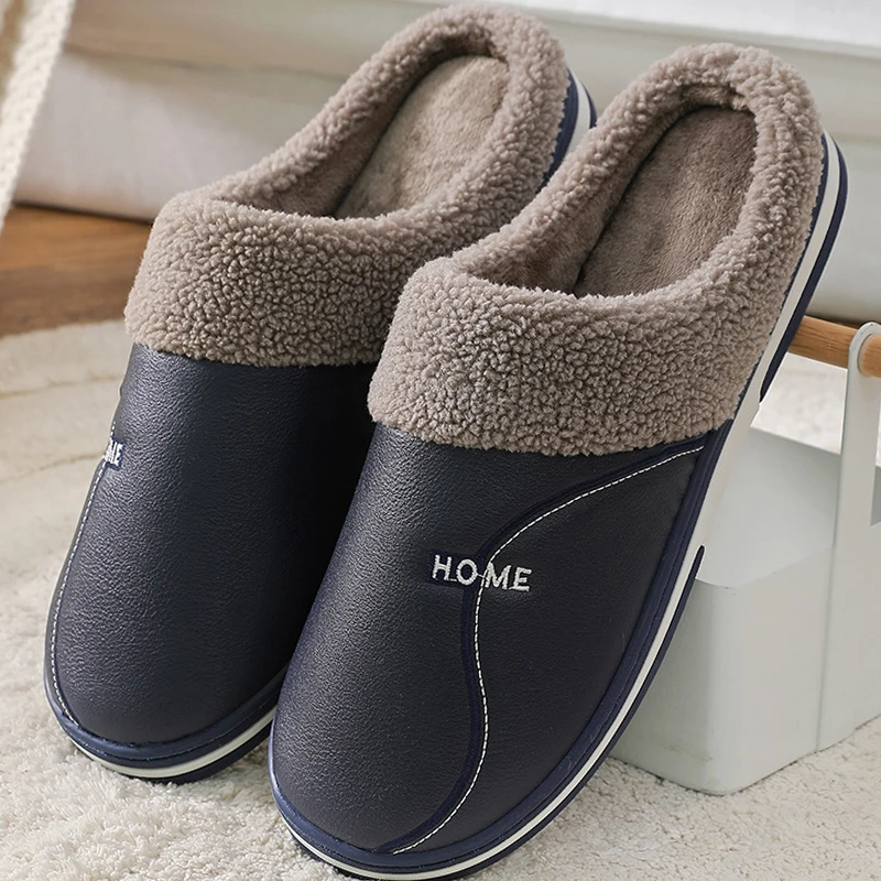 Зимние тапочки Coslony мужские трендовые пушистые сланцы для мужчин кожаные