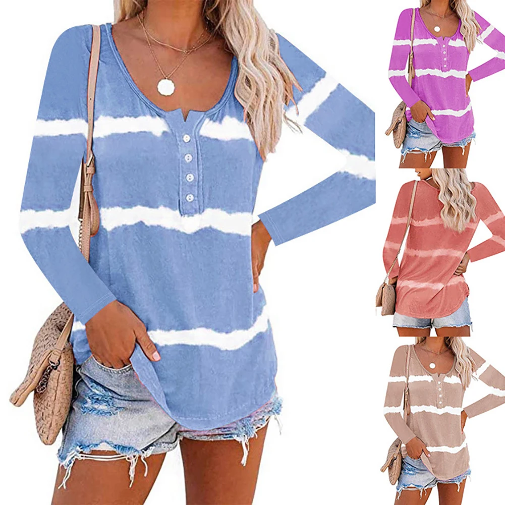 Женская Повседневная Блузка с круглым вырезом и длинным рукавом градиентная