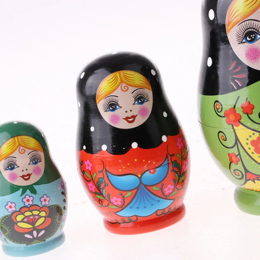 

Green Female Hand Painted Russian Nesting Dolls Babushka Kids Toy 5Pieces