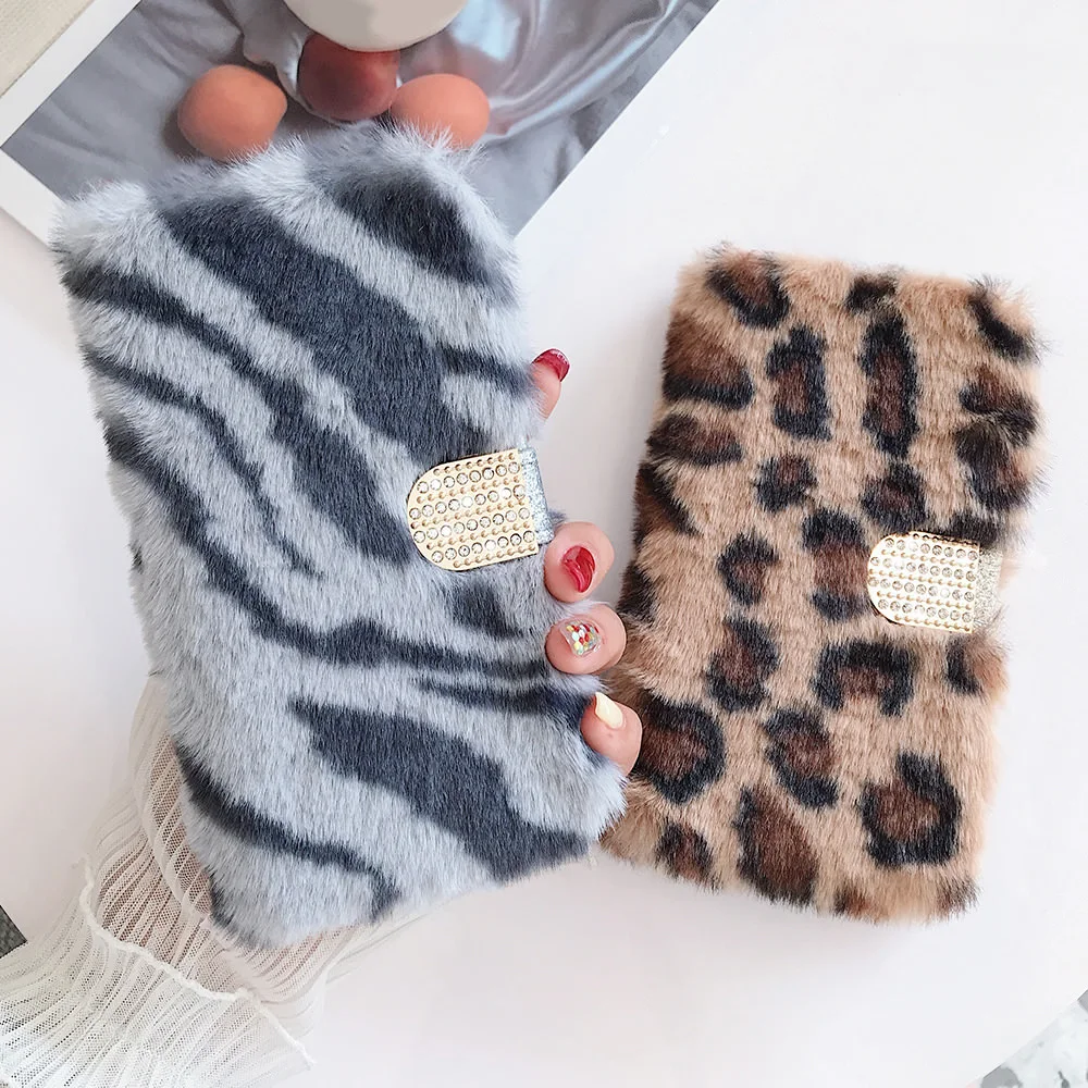 Бриллиантовый Леопардовый Зебра кошелек меховая сумка для телефона Samsung Galaxy S20
