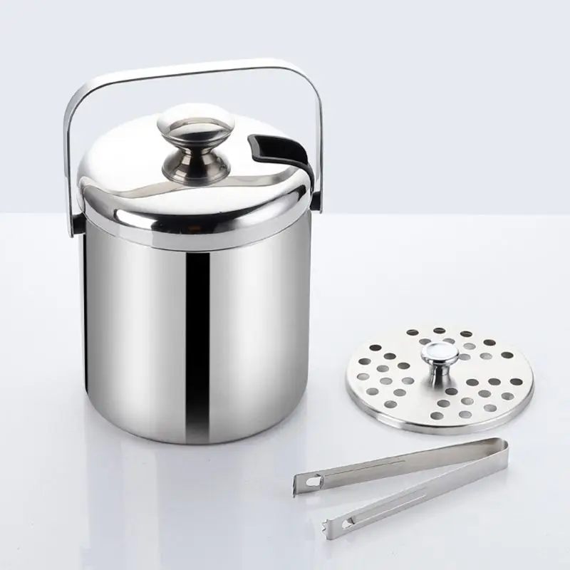 

39XB Double-Wall Stainless Steel Insulated Ice Bucket with Lid Tong Handle for Home Bar Chilling Beer Champagne Wine