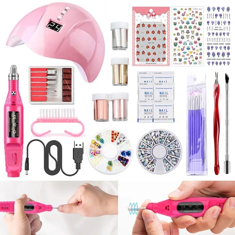 Manicure Tool Set Smart Nail Dryer Lamp USB Polisher Nail Pen Decoration Nail Art Kit BUTT666