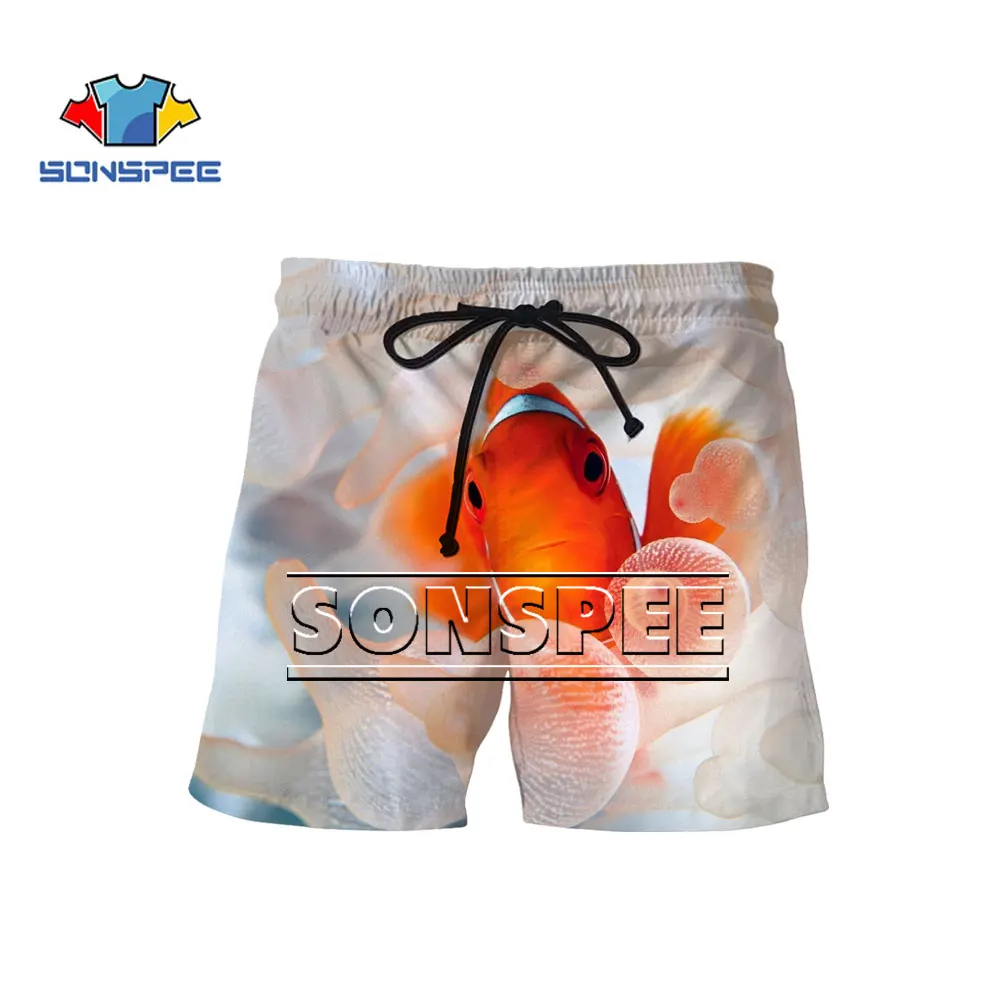 

SONSPEE 3D Printing 2021 New Summer Beach Shorts Clownfish Romantic Blue Cozy Cute Seabed Fashion Harajuku Cute Plus Size Shorts