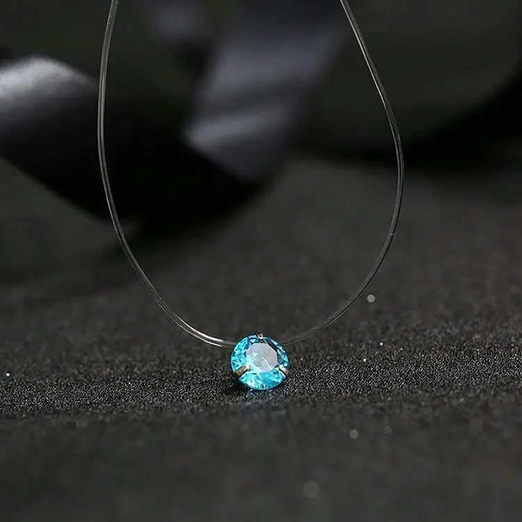 Light blue Новинка, модное квадратное ожерелье из искусственного жемчуга, циркония, циркония, невидимое прозрачное женское ожерелье с леской - Окраска металла: Light blue