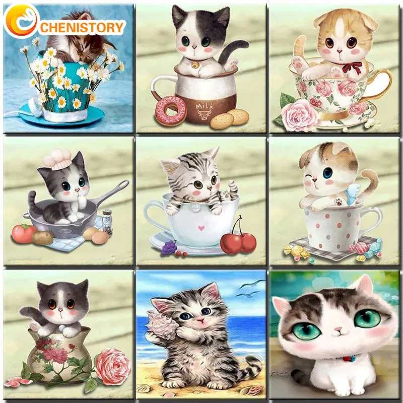 

CHENISTORY Diamond Painting Full Square Diamond Mosaic Sale Animal Cat Rhinestones Picture Diamond Embroidery Cross Stitch Art
