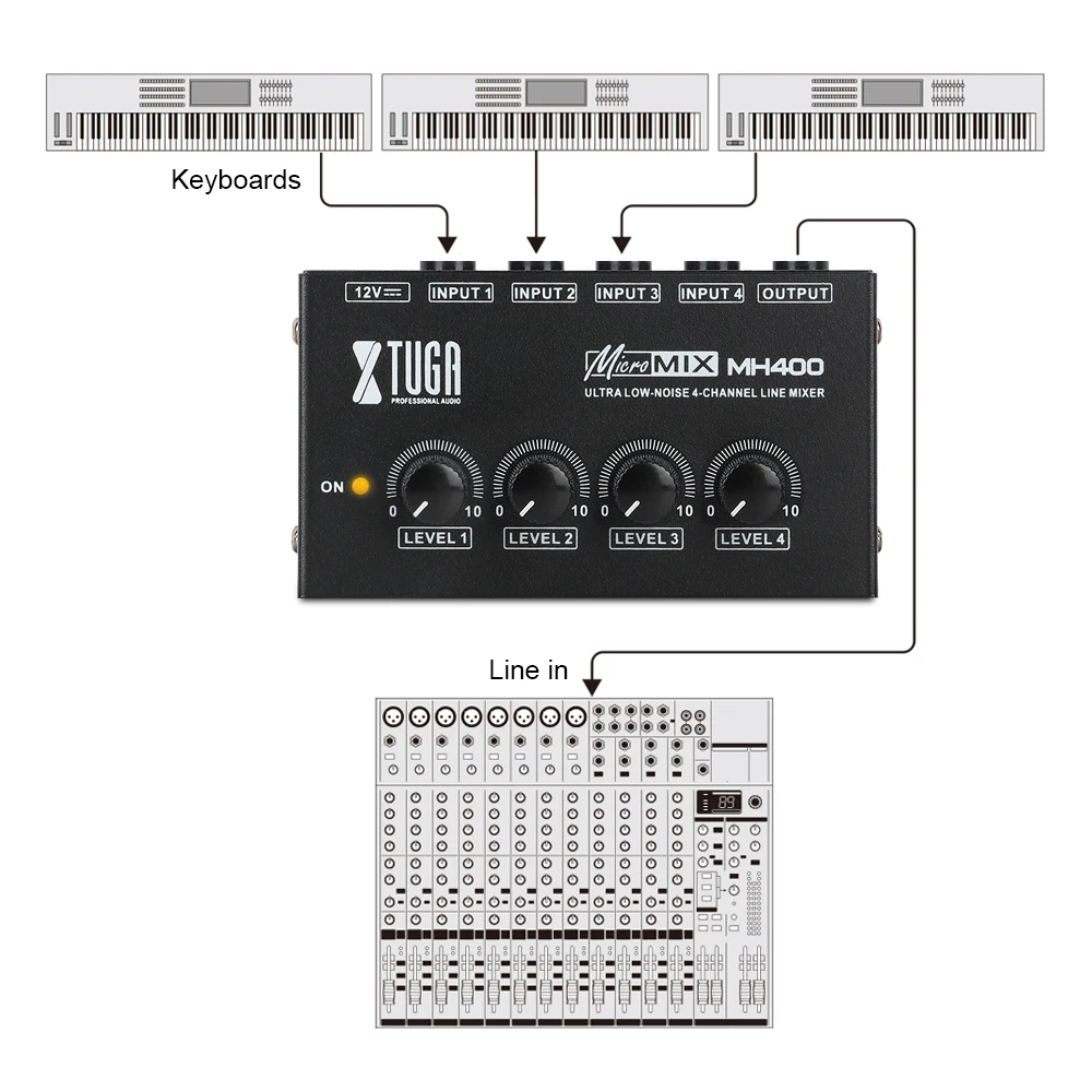 XTUGA 4 Channel Sound Mixer Professional Ultra LowNoise Audio Sound
