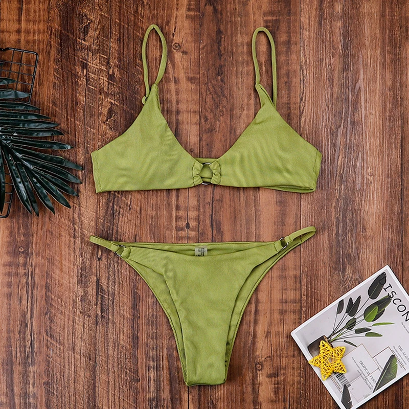

Push Up Bikini Set Swimsuits High Waist Swimwear Women Vintage Green Bikini Female Thong Brazilian Biquini Bathing Suit Bather