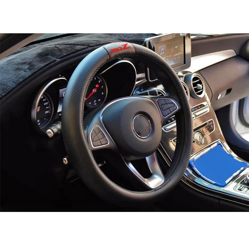 

For Nissan 350z 38cm Car Carbon Fiber Leather Steering Wheel Covers Cap Steering Wheel Cover Auto Car Interior Accessories