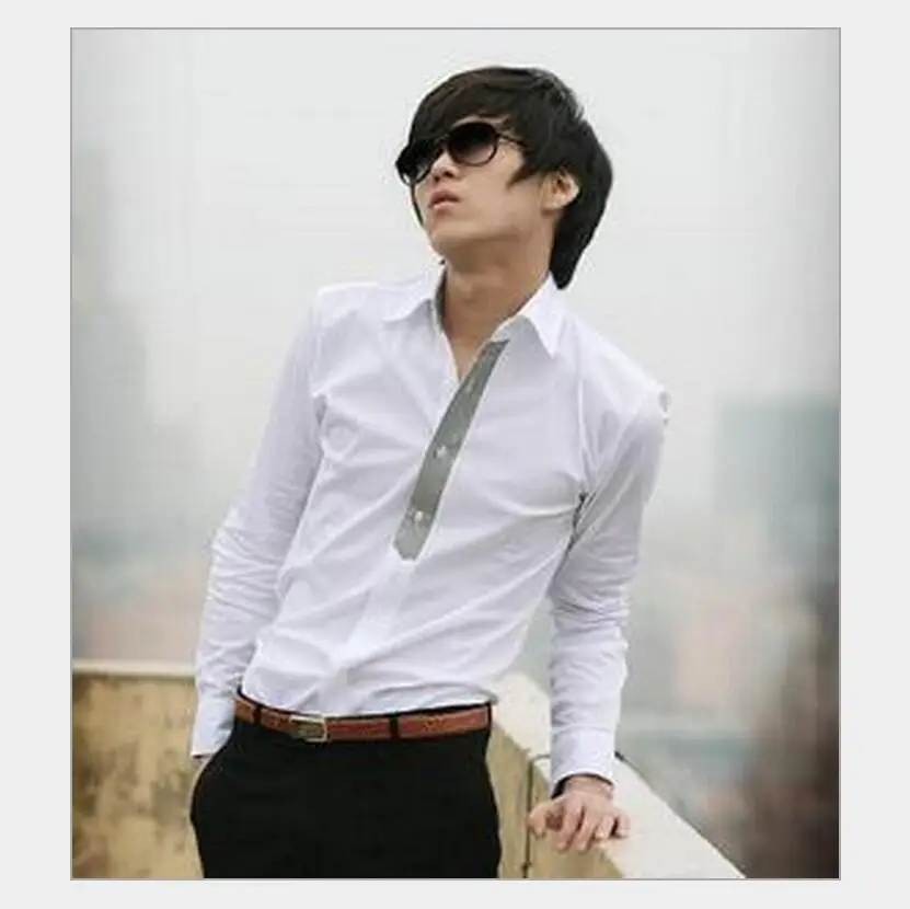 

Size Clothing Lager Free Shipping Korean Version Of The Slim Casual Men 's With Long - Sleeved Shirt / S-2xl