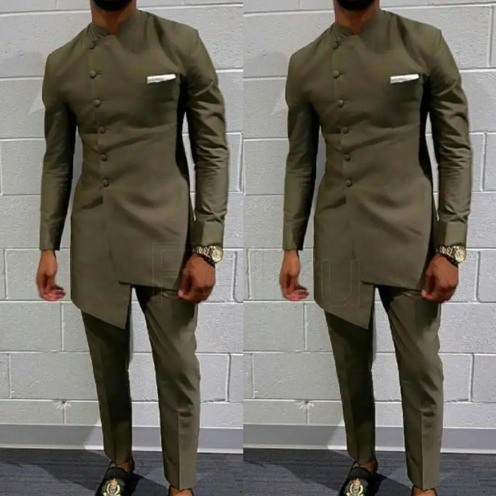 

Vintage African Clothing For Men Men's Long Wedding Suit Men Attire Groom's Suit Slim Blazers Fit Mens Coat Jacket +Pants