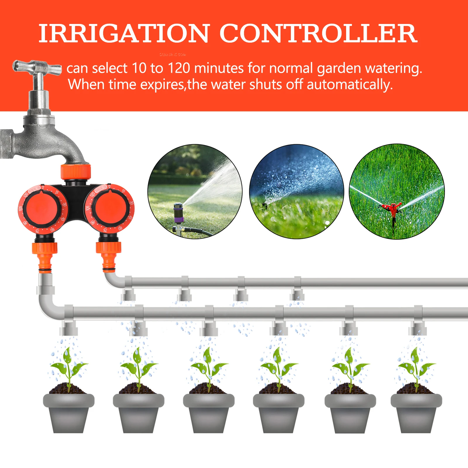

Автоматическое устройство управления поливом, механический таймер для сада, 2 часа работы, не требует батареек, с 2 выходами