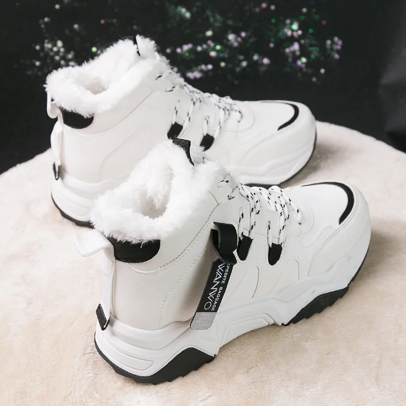 

2022 Осенняя хлопковая обувь, женская зимняя обувь с флисом и толстыми кроссовками, теплые хлопковые зимние ботинки