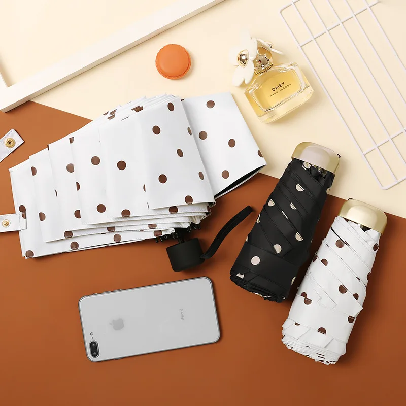 Sun Umbrella Female Sunscreen Polka Dot Hipster Pocket Rain and Dual-Use Vinyl Folding | Дом и сад