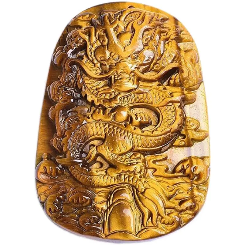 

Natural Tiger Eye Stone Dragon Statue Pendant Fengshui Necklace Men Women Healing Jewelry Tiger's Eye Crystal Lucky Amulet Gifts