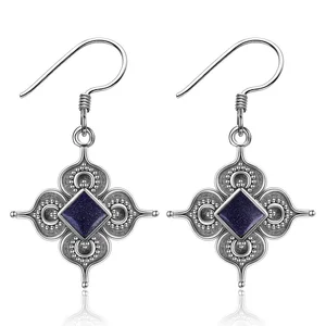 Женские серьги-подвески из серебра 925 пробы, с натуральным белым или синим песчаником