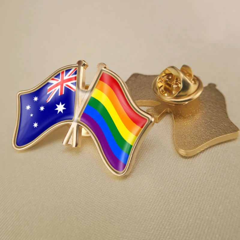 

Australia and Gay Rainbow LGBT Crossed Double Friendship Flags Brooch Badges Lapel Pins