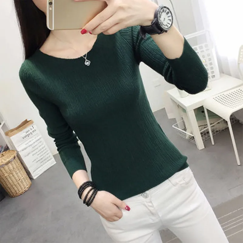 Хлопковый свитер OHCLOTHINGnew style2019 Женский однотонный облегающий с круглым вырезом и