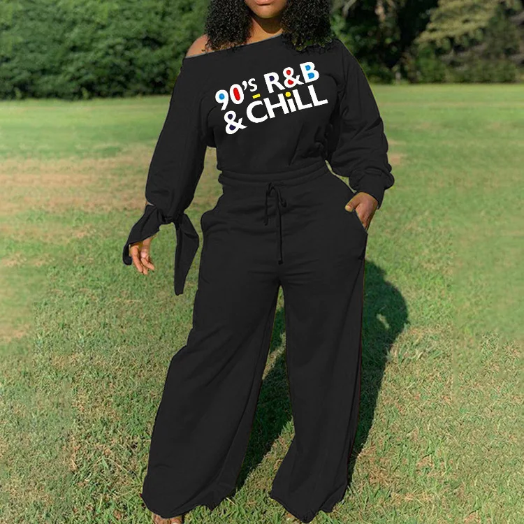 

Colorful Chic Letter Printed Long Sleeve Jumpsuit Overalls For Women High Waist Wide Leg Pants Trousers Office Lady Wholesale