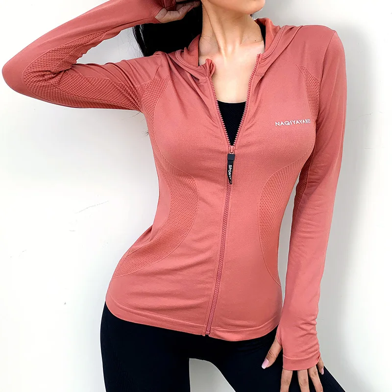 

Sports Tops Gym Women Long-sleeved Standing-collar Zipper Gymnasium Fast-drying Blouse Women's Breathing Yoga Short-style Coat