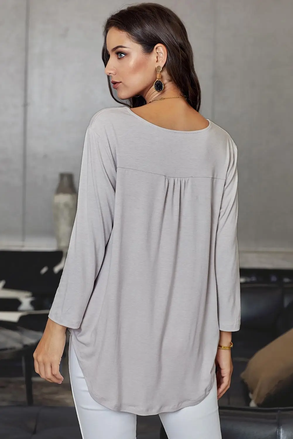 Женская свободная рубашка с V образным вырезом и длинными рукавами|Футболки| |