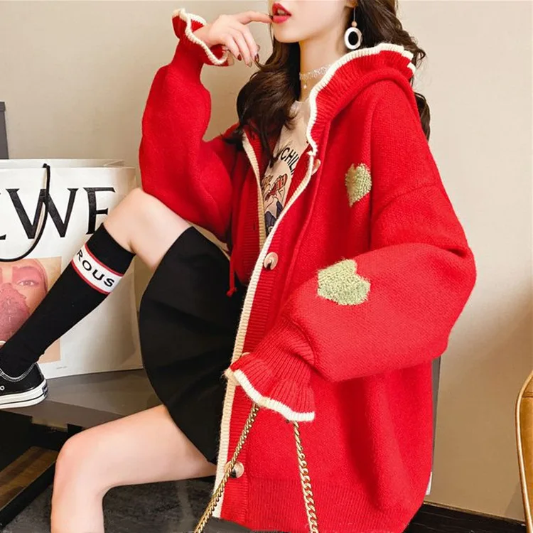 

Hooded Sweater Cardigan Women Lazy Super Fire Knitwear 2020 New Style for Autumn and Winter Fashion