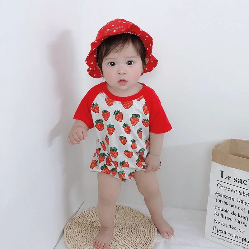 

Baby Infant Kids summer strawberry short sleeve triangle romper jumpsuit