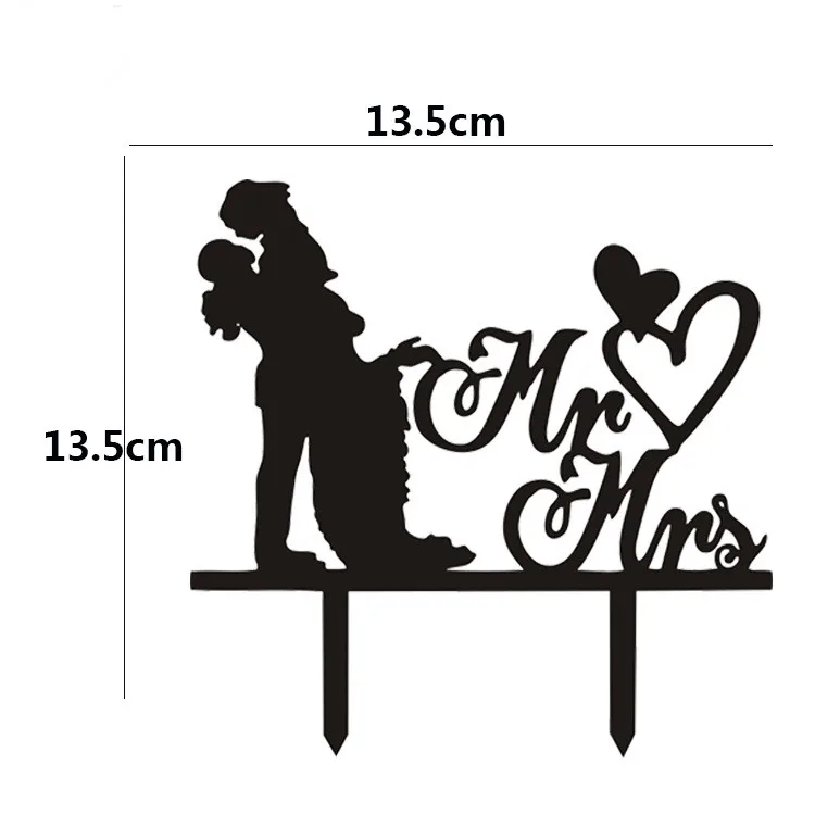 

Acrylic Cake Topper Black Love Hearts Mr & Mrs Bride Groom Cake Flag Toppers For Wedding Anniversary Party Baking Cake Decor DIY